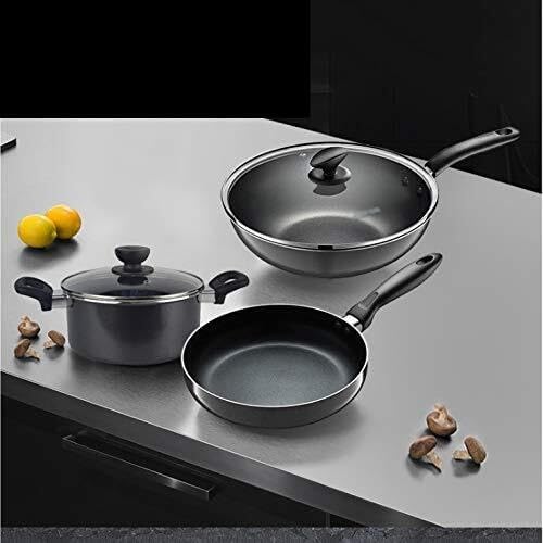 Non-Stick 3-Piece Cookware Set with Wok Frying Pan &amp Soup Pot Induction &amp Gas Stove Compatible Easy Clean