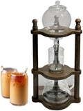 Cold Brew Drip Tower Iced Drip Coffee Maker Cold Brew Dripper Pot Cold-Drip Coffee Tower Ice Coffee Machine Wooden Glass 600ml(B)