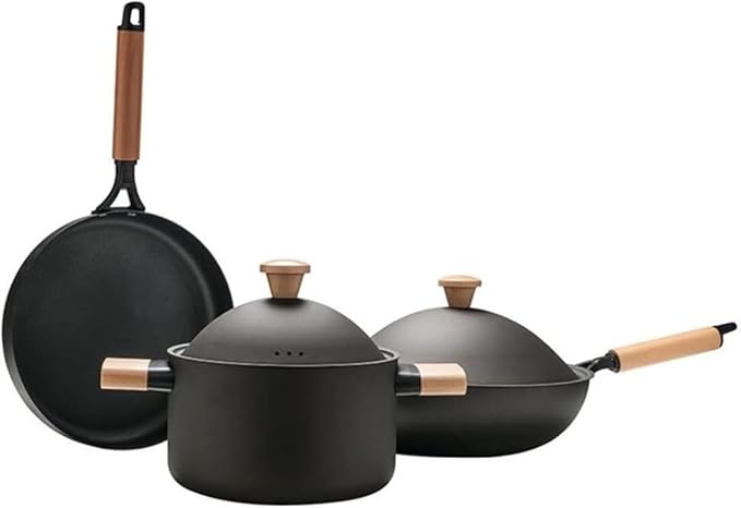 Pots and Pans Set 3 Pcs Cooking Pot Frying Pan Non Stick Set Cast Iron Induction Cooker Cooking Pots Set Kitchen Kitchen Cooking Set