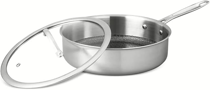 16-Piece Tri-Ply Nonstick Cookware and Utensil Set Even-Heating Pots Pans &amp Kitchen Tools Metal Utensil Safe Stainless Steel Handles Silver