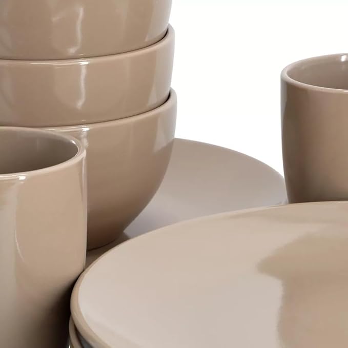 12 Piece Stoneware Dinnerware Set – Round Plates Bowls &amp Mugs for 4 Dishwasher &amp Microwave Safe Modern Matte Finish (Mocha Brown)