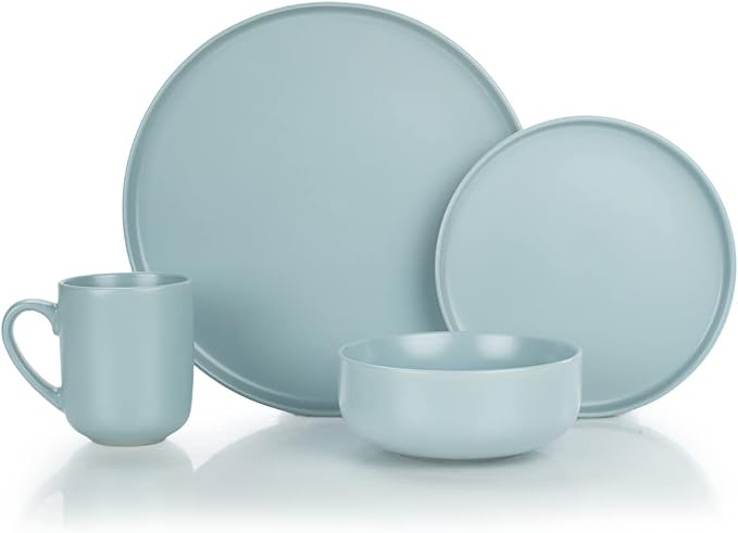 Everything Kitchens Modern Flat 16-Piece Dinnerware Set | Dusty Blue