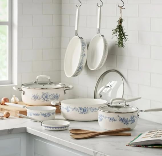 Agatha 12-Piece Aluminum &amp Ceramic Classic Cookware Set Blue