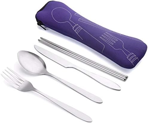 ASD88 4 Pcs/Set Stainless Steel Fork Spoon Chopsticks Travel Camping Cutlery Tools Tableware(Pink) Cookware Set Cookware Picnic Boiler Cookware (Color : Sky Blue)