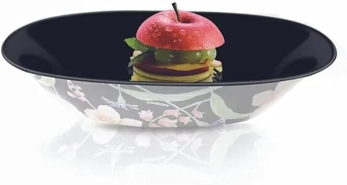 Carina Minuet Black Glass Dinnerware Set of 44 for 6 pers. Dessert Plate Dinner Plate Deep Plate Salad Bowls Decanter with Glass Mug and Saucer