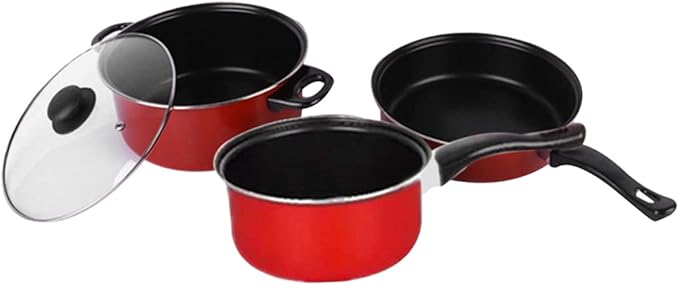 3pcs Non-Stick Frying Pan Soup Pot and Milk Pan Set Multifunctional Kitchen Cookware for Home Cooking Dishwasher Safe Induction Compatible
