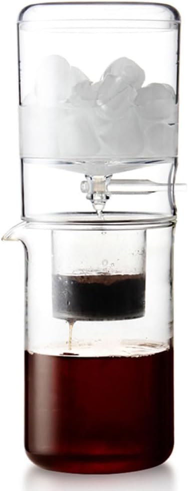 ASSICON Aluminum Espresso High Transparency Iced drip Coffee Maker with Adjustable Flow for Home Office 20.2oz Drip Coffee Makers with Filter Fits Most Stovetop Coffeemaker