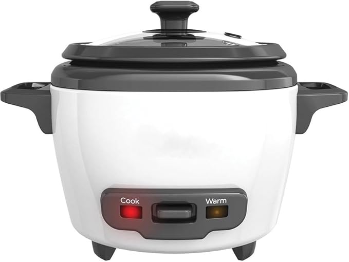 3-Cup Electric Rice Cooker Keep Warm Function White Insulation Detachable Pot Non Stick Dishwasher Safety Component Indicator Light Easy to Clean Tempered Glass Cover Plastic Rice