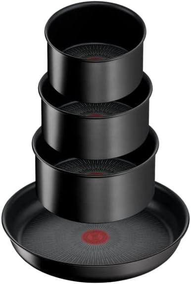 Tefal Ingenio Unlimited ON Pots &amp Pans Set 8 Pieces Stackable Removable Handle Space Saving Non-Stick Induction Black L3959053