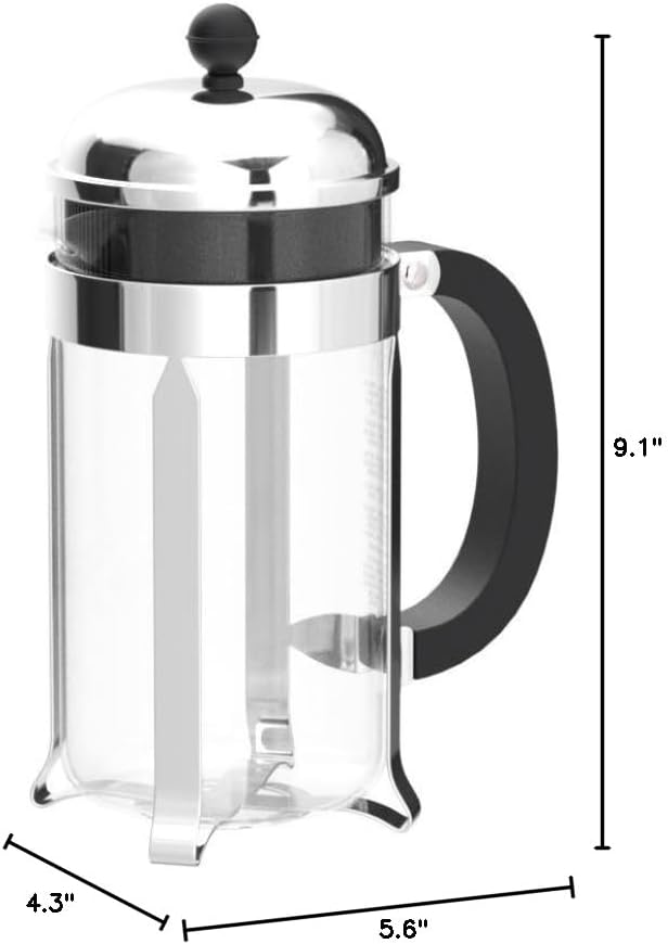 Bodum 34oz Chambord French Press Coffee Maker High-Heat Borosilicate Glass Brushed Stainless Steel – Made in Portugal