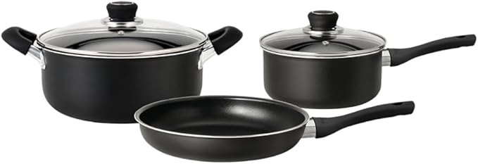 HUDSON Pots and pans Set Nonstick Black Cookware Sets 5 pcs Set w/Frying Pan Pot &amp Saucepan Dishwasher Safe