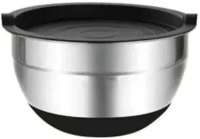 Silicone Bottom Thickened With Lid Cooking Basin Non Slip Salad Mixing Stainless Steel Egg Beating Bowls Kitchen Tools(18 cm black)