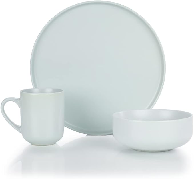 Everything Kitchens Modern Flat 12-Piece Dinnerware Set | Stone Gray
