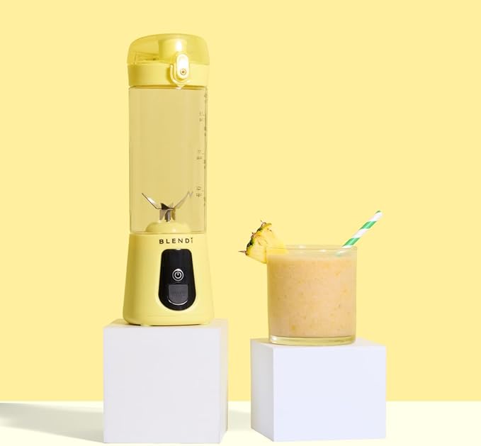 BLENDi Pro+ Portable Blender (17.5oz Lemon) – Upgraded Ice Crushing 120W Motor USB-C Rechargeable Cordless Personal Blender Smoothies &amp Shakes – BPA-Free Self-Cleaning Travel-Friendly (NEW)