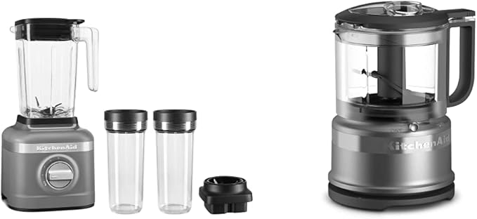 KitchenAid K150 3 Speed Ice Crushing Blender with 2 Personal Blender Jars - KSB1332Y &amp KFC3516CU 3.5 Cup Food Chopper Contour Silver