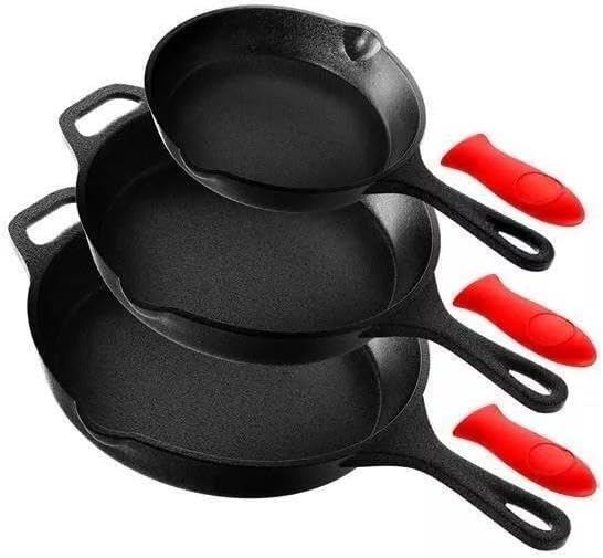 For 3 Piece PreSeasoned Cast Iron Set Set Heat Resistant