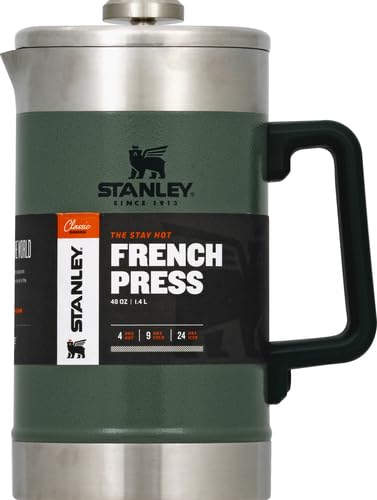 STANLEY Classic Stay-Hot French Press Coffee Maker 48 oz | 5 Minute Brew 4 Hours Hot | Mesh Filter for Coffee Grounds | Insulated Stainless Steel French Press | BPA-Free | Hammertone Green