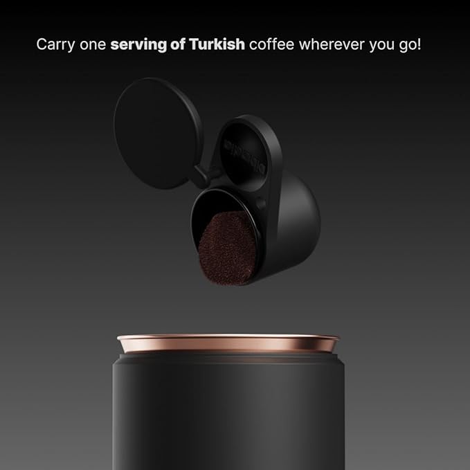 Arcadia Go Rechargeable Portable Turkish Coffee Maker – USB-C Powered Compact &amp Cordless Ideal for Outdoors Travel Camping Office &amp Home Brewing (Night Black)