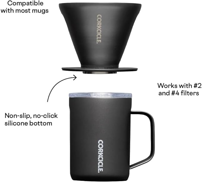 Corkcicle Pour Over Set - Pour Over Coffee Maker for Your Home - Triple-Insulated Stainless Steel Mug - BPA &amp Phthalate Free - With Non-Slip Silicone Base - Home Barista Set - Ceramic Slate