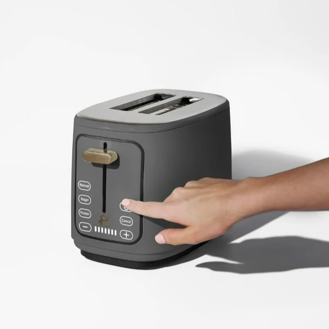 Beauti 2 Slices Toaster with Touch Activated Display 900 W Bagel/Frozen/Reheat Presets Wide Slots Easy Cleaning (Oyster Grey)