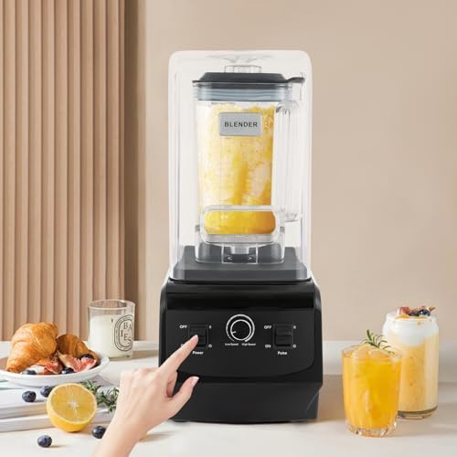 High-Speed 2200W Commercial Blender with 2L Capacity Soundproof Cover Perfect for Smoothies Ice Crushing Grinding &amp Chopping - Professional Countertop Mixer
