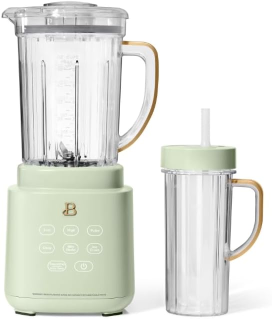 Beauti Power Exact Blender System with 700 W Motor 50oz Tritan Jar 20oz Single-Serve Cup No Drippy Sippy Lid 3 Speeds &amp 4 Pre-sets Dishwasher-Safe Parts Travel Cup Included (Sage Green)