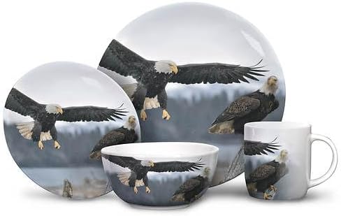Generic 16-Piece Wildlife Dinnerware Set with 4 Dinner Plates 4 Salad Plates 4 Soup Bowls 4 Mugs Eagle Medium