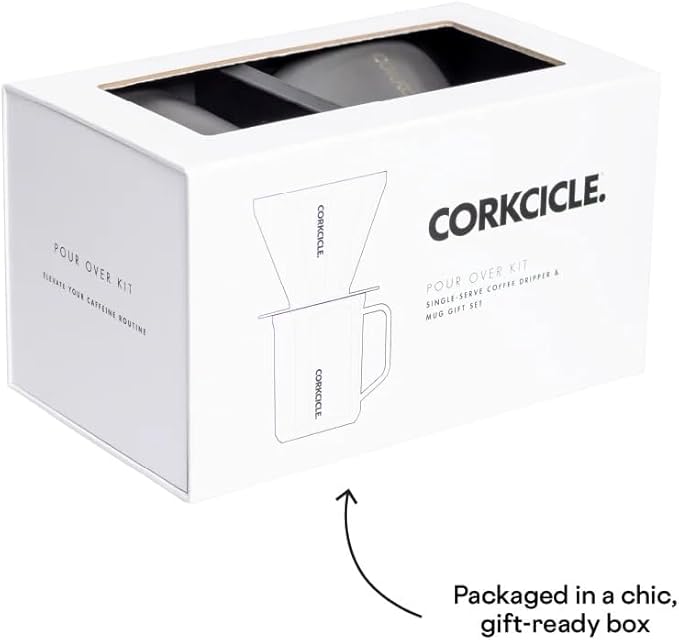 Corkcicle Pour Over Set - Pour Over Coffee Maker for Your Home - Triple-Insulated Stainless Steel Mug - BPA &amp Phthalate Free - With Non-Slip Silicone Base - Home Barista Set - Ceramic Slate