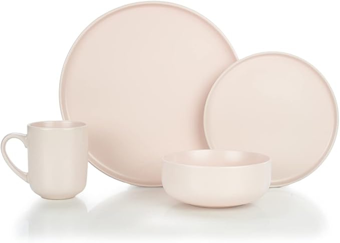 Everything Kitchens Modern Flat 16-Piece Dinnerware Set | Soft Pink