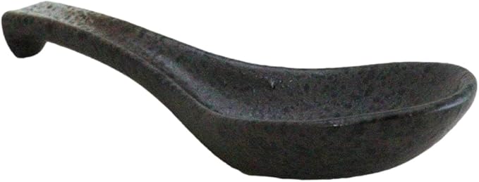 Ebros Gift Artistic Charcoal Grey Tone Hakumu Ceramic Collection Dinnerware Serveware Kitchenware Set Asian Japanese Restaurant Supply (Pack Of 6 Ladle Hook Style Soup Spoons)