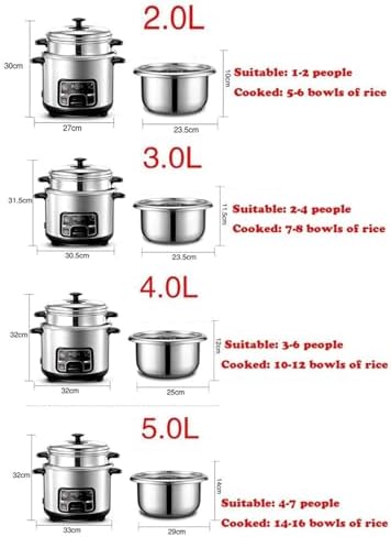 Rice Cookers and Steamer Non Stick Pot Electric Food Rice Cooker with Keep-Warm Function 304 Stainless Steel 6/3/2/1 Cup Portable Travel Steamer