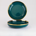 Ceramic Tableware Gilt Rim Green Ceramic Plate Steak Food Plate Tableware Bowl Ins Dinner Dish Porcelain Dinnerware Set for Family Hotel9 Inch Plate 1pcs