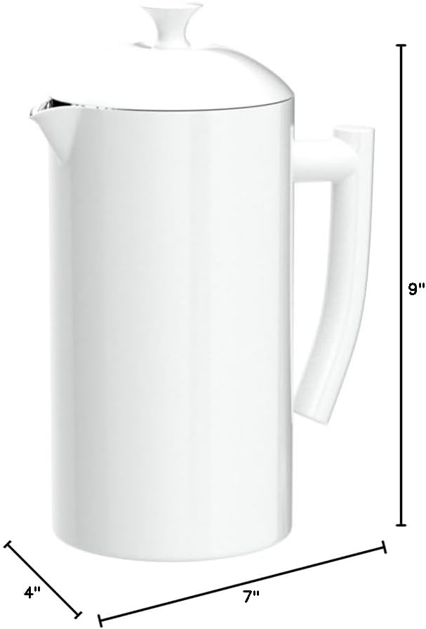 Frieling Double-Walled French Press Coffee Maker - Stainless Steel Coffee Maker with Reusable Filter (34 Fl Oz White)