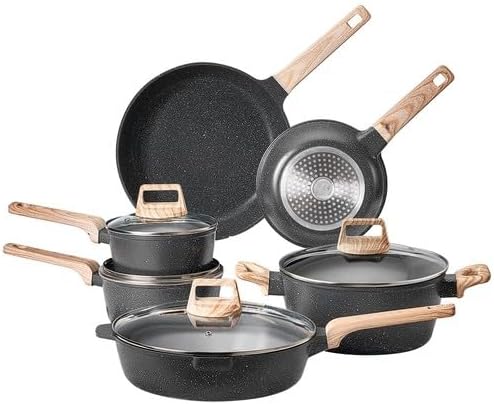 For 17 Piece Pots and Pans Set Granite Nonstick Kitchen Cookware Induction