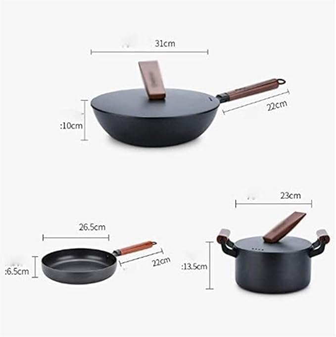 RUVOO Cookware Set Pots and Pans 3 Pcs Household Iron Pot Cooking Soup Pot Fine Iron Pot Uncoated Non-Stick Cookware for Kitchen Home Kitchen Cooking Set