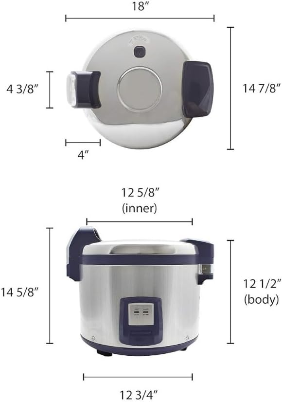 TrueCraftware- 30 Cup Electric Rice Warmer Stainless Steel Hinged Lid Non-Stick Aluminum Inner Pot with Plastic White Rice Spoon - Makes Soups Stews Grains Hot Cereals Commercial Rice Cooker Warmer