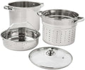 4-Piece Stainless Steel Cookware Set with Stock Pot Strainer Steamer &amp Glass Lid Anti-Scald Handle for Parties &amp BBQ