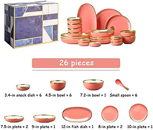 Dinner Set for Luxury Restaurant and Home Ceramics Dinner Sets Plate/Bowl/Spoon | 26 Pieces Phnom Penh Dinnerware Set - Porcelain Combination SetRed-