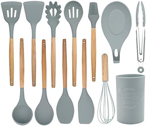 13 in 1 Silicone Wood Handle Heat-Resistant Cooking Cutlery Sets Kitchen Tools with Small Container Cookware Set Cookware Picnic Boiler Cookware
