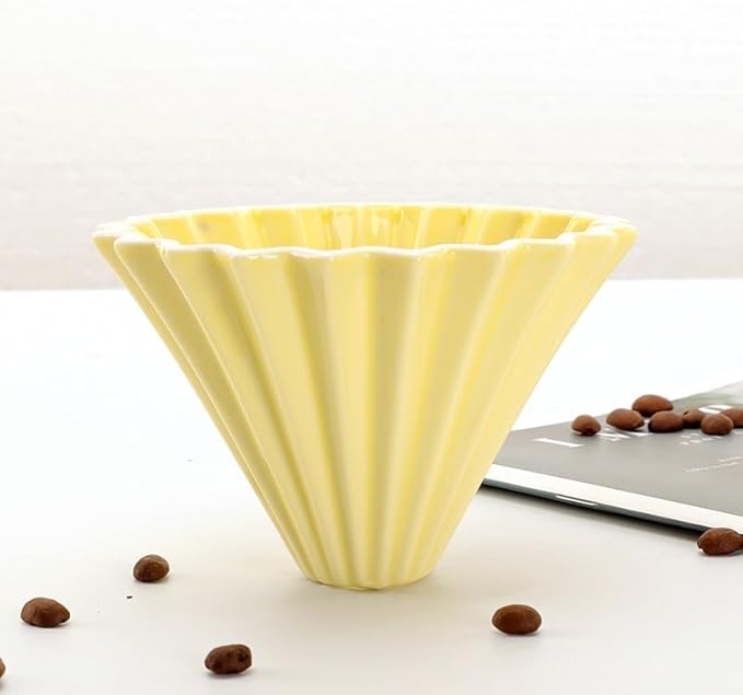 Ceramic Coffee Dripper Pour Over Coffee Maker Handmade Origami Coffee Filter Cup Flower Shape Funnel Drip Cafe Cake Cup Home(Yellow3-4CUP)