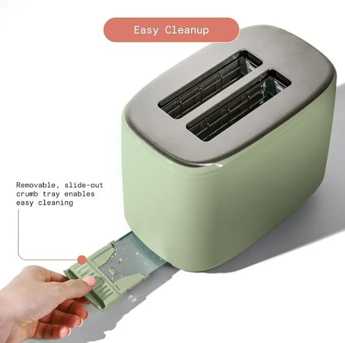 Beauti 2 Slices Toaster with Touch Activated Display 900 W Bagel/Frozen/Reheat Presets Wide Slots Easy Cleaning (Sage Green)