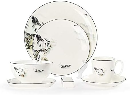 Bone China Dinnerware Set Ceramic N Plates Cups and Saucers Landscape Painting Style Dinnerware Set Chinese Style Dinner Set for Home Hotel