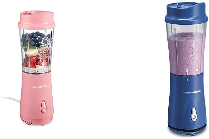 Hamilton Beach Portable Blenders for Shakes and Smoothies Bundle with 14 Oz BPA Free Travel Cups and Lids Models 51171 and 51132