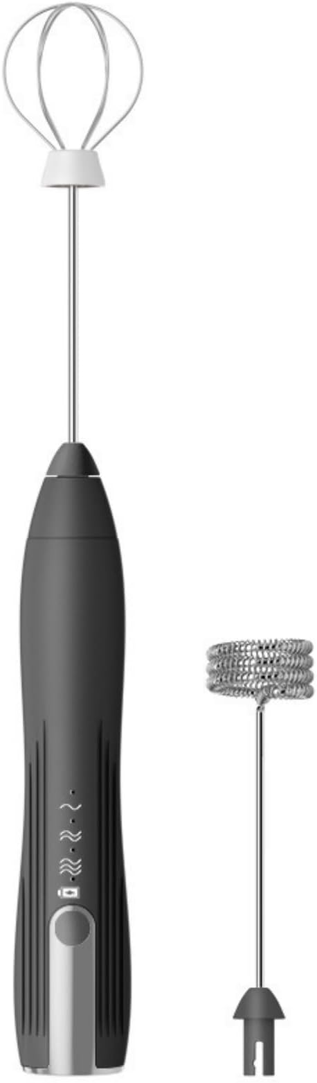 Immersion Blender Handheld 2-in-1 Hand Blender Electric with USB Rechargeable 3 Speeds Stainless Steel Blade Stick Blender with Whisk for Coffee LatteHot Chocolate Egg (Black)