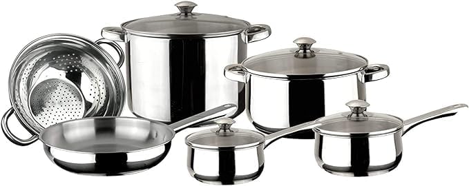 MAGEFESA Vesta 10-Piece Cookware Set Crafted from Stainless Steel Easy to Clean and Dishwasher Safe Soft-Touch Metal Handles for a Comfortable Grip