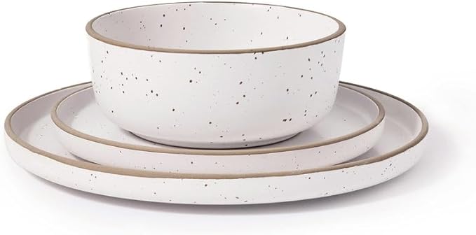 Godinger Inwood White Speckled Stoneware 12-Piece Dinnerware Set – Rustic Glazed Plates and Bowls Service for 4 Microwave &amp Dishwasher Safe