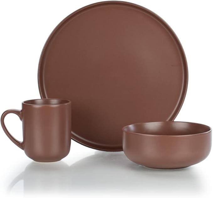 Everything Kitchens Modern Flat 12-Piece Dinnerware Set | Brown