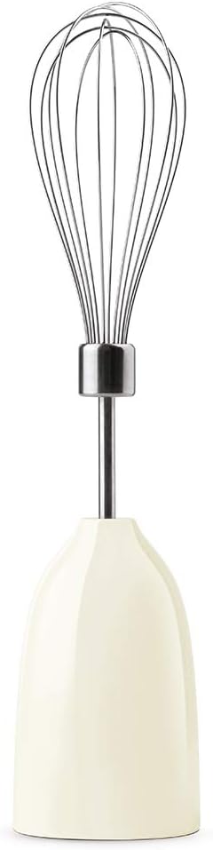 SMEG Handheld Immersion Blender with Beaker Chopping Bowl w/Lid Wire Whisk 5 Speed Controls made with Stainless Steel Blades and Ergonomic Design (Cream)