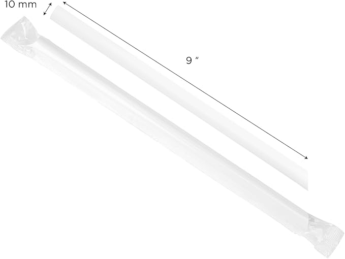 Karat 9 Boba Straws(10mm Diameter) Poly-Wrapped Assorted Solid Colors (White)