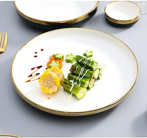 Ceramics Dinnerware Sets with Golden Rim Blue Porcelain Bowls and Plates Sets Round 26 Pieces Stoneware Dishes Set for 6 Ceramic Dinner Sets for Parties Wedding Housew